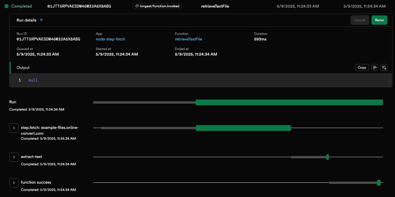 Inngest Traces showing a step.fetch() call